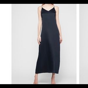 Express Black Satin Maxi Slip Dress